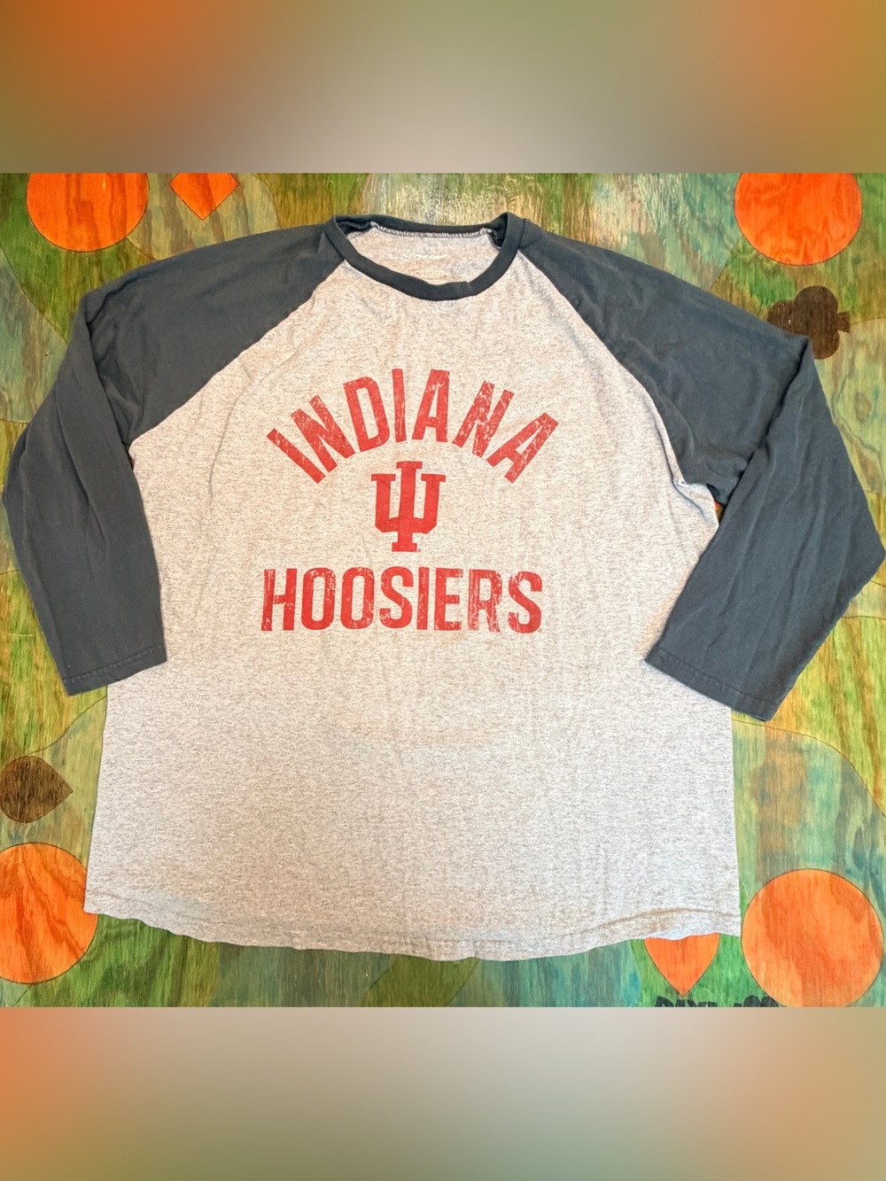 Indiana Hoosiers Raglan T-shirt Mens Size 2XL Long Sleeve Gray Red Pro Edge Pull